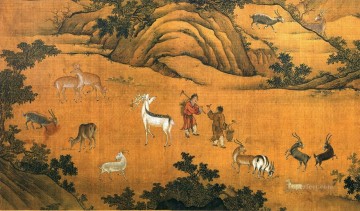 Asian Hundred deer of prosperity Oil Paintings